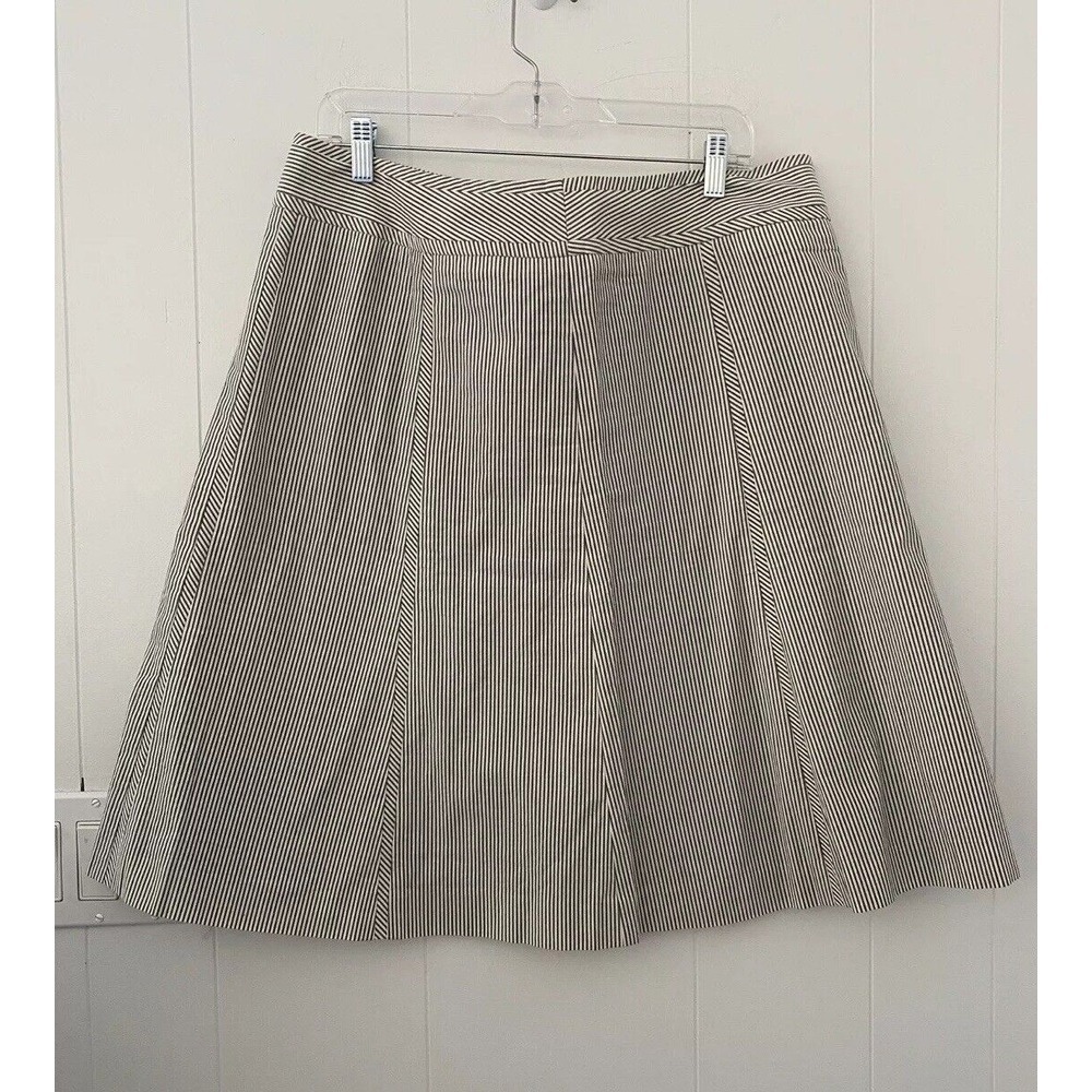 Talbots Skirt Womens 14P Petite‎ Mitered Striped Side Zip A Lined White Navy